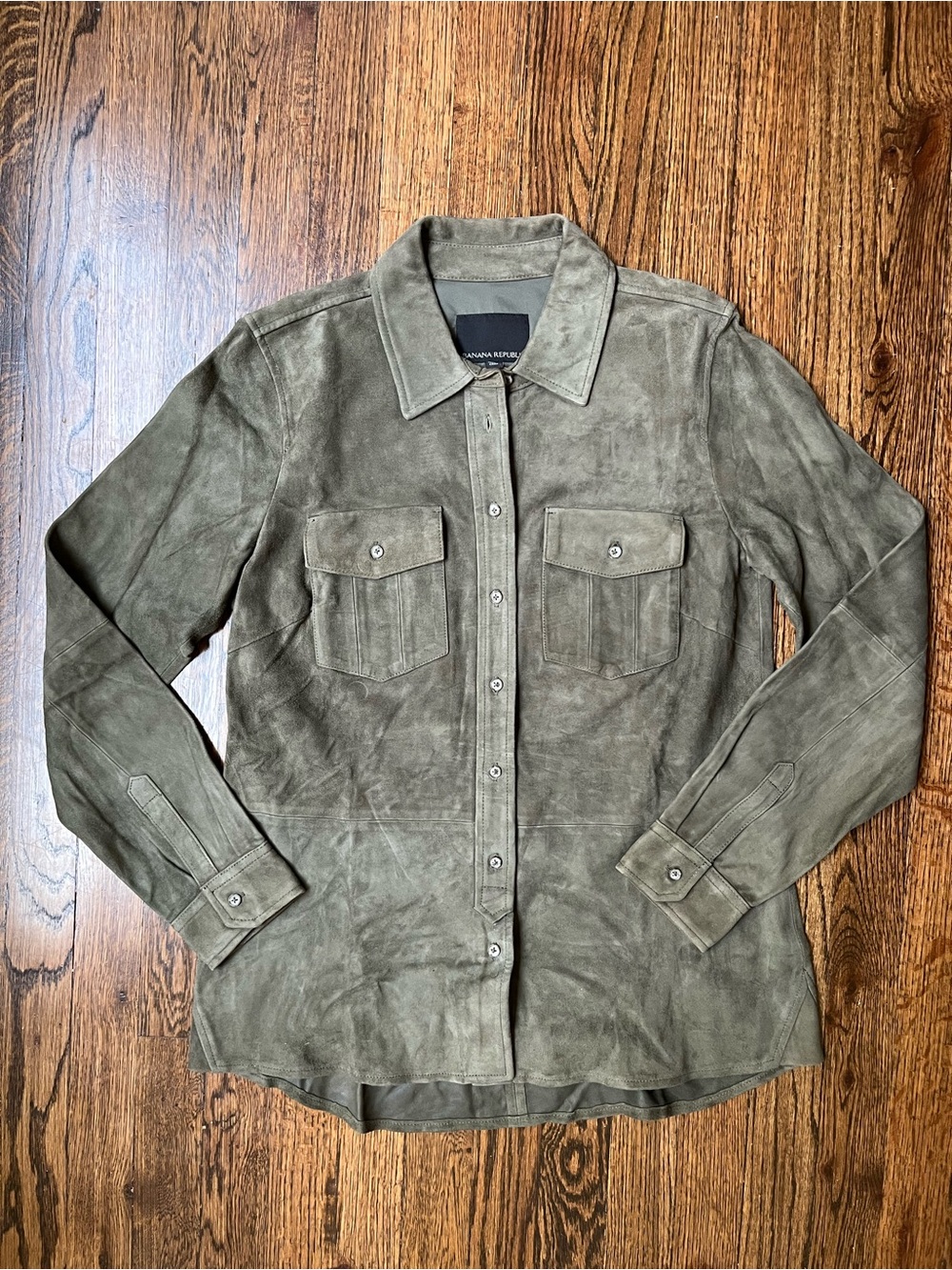 Banana Republic Olive Green Suede Button-Down Shirt Jacket